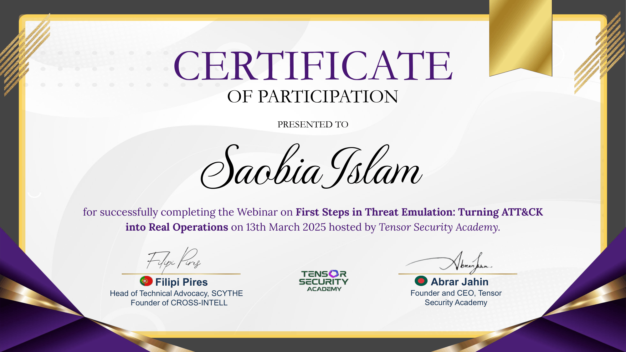 First Steps in Threat Emulation Webinar Certificate
